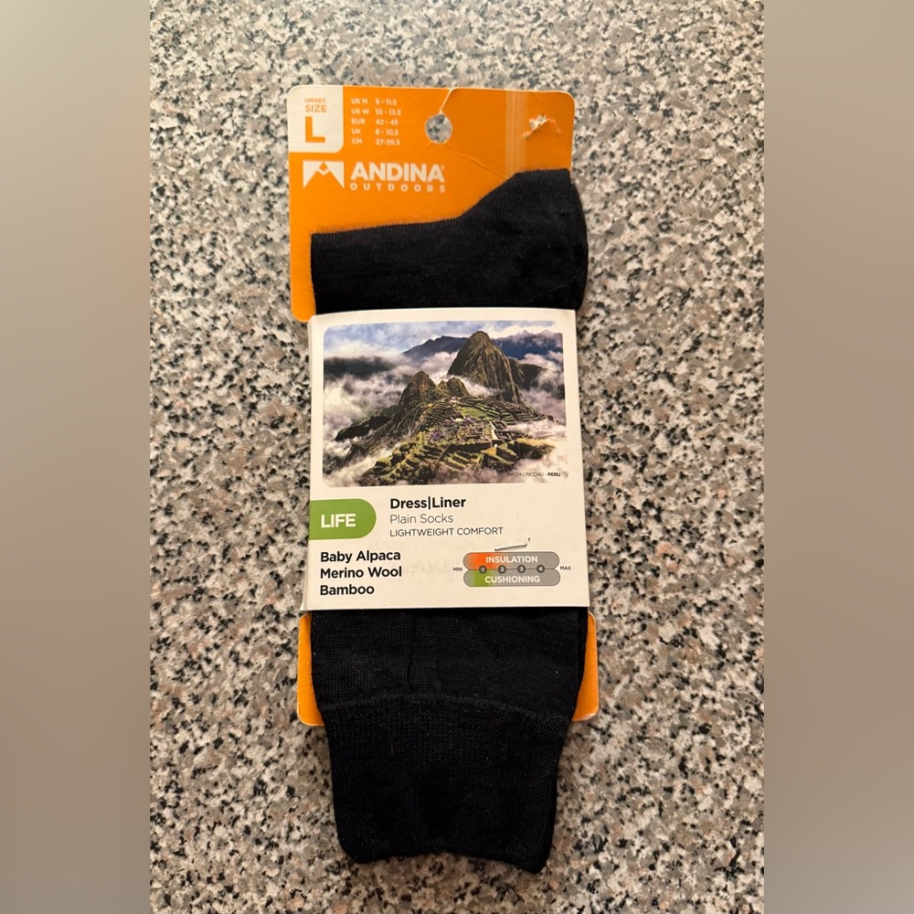 Andina Outdoors Dress/Liner Plain Socks baby alpaca, merino wool bamboo NWT